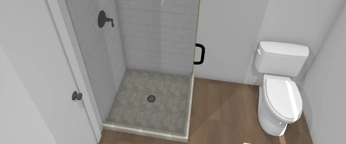 A design for a small bathroom with a shower