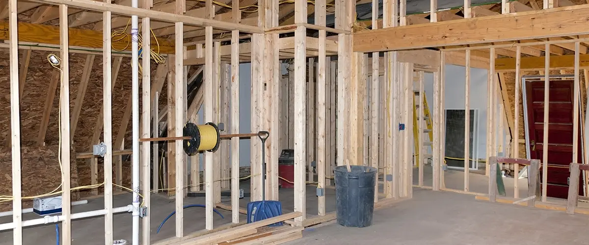 A home addition project with wood framing that requires a building permit