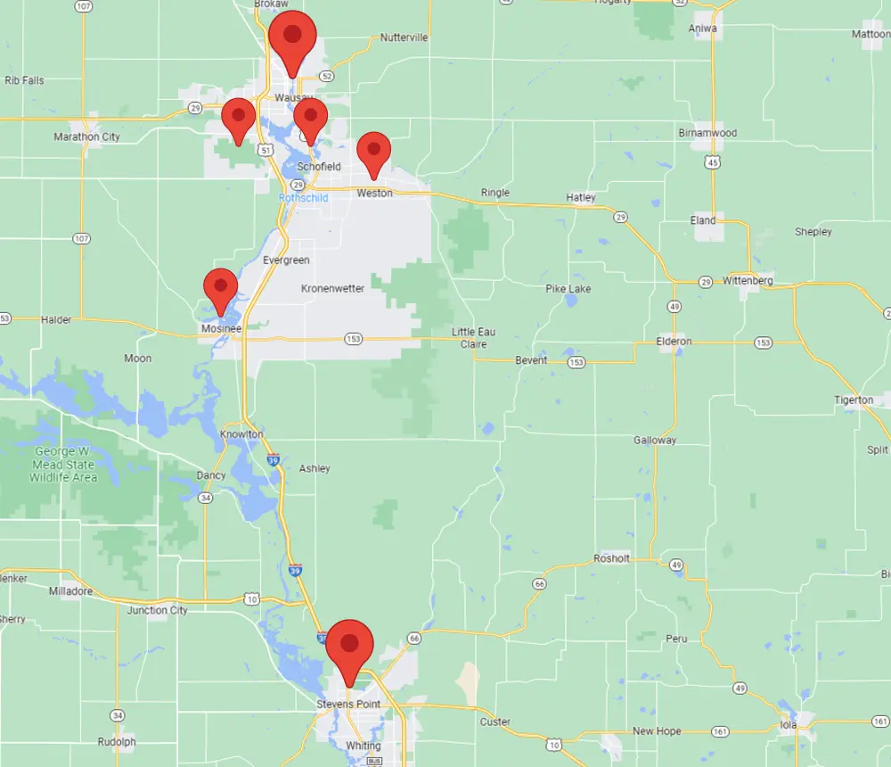 Google maps with pins in the cities Remodeling Journey services