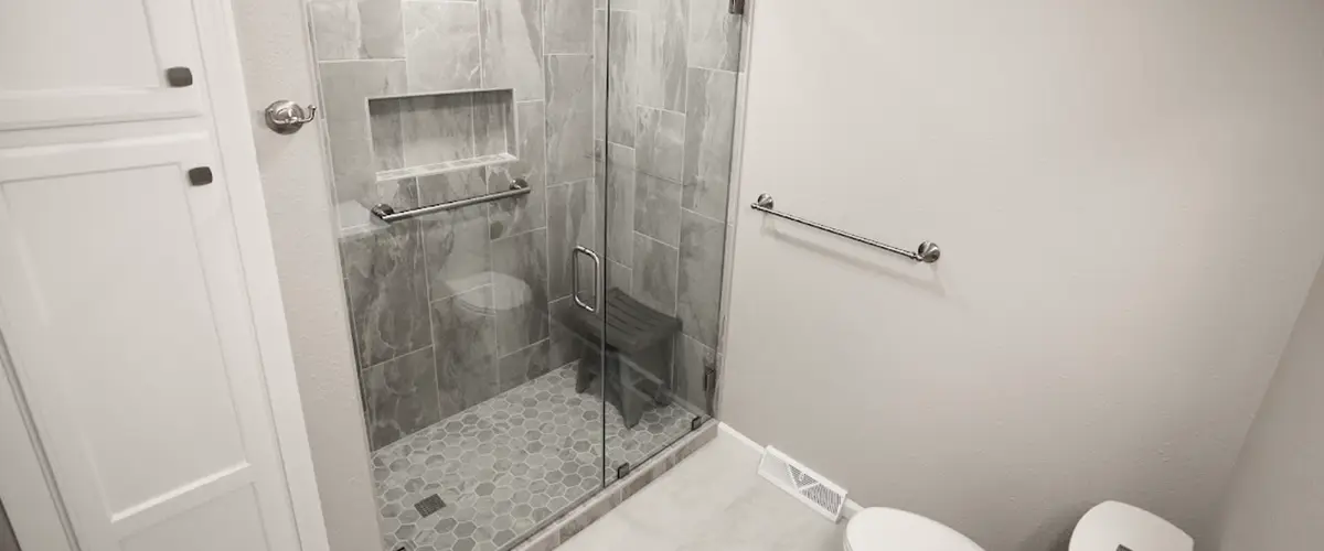 A tiled shower installation