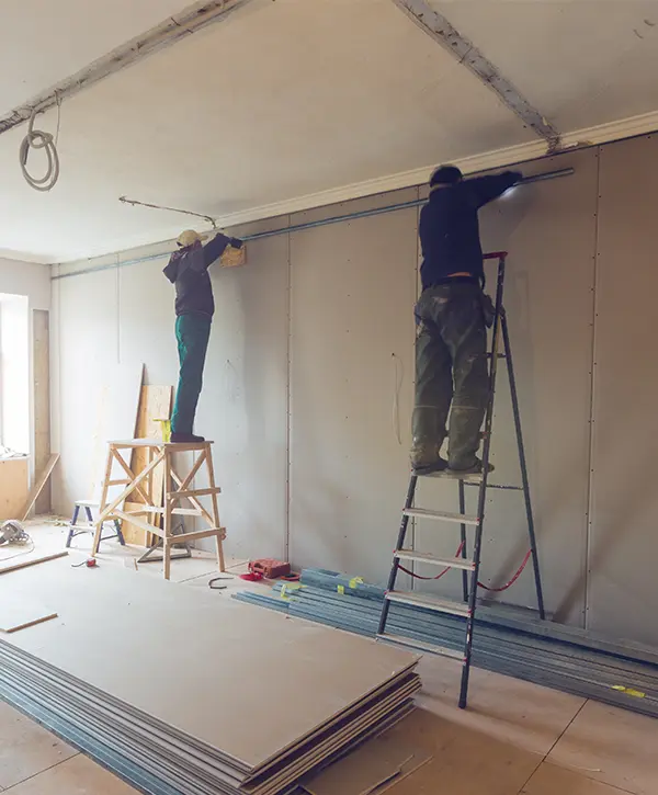 home remodeling crew installing drywall