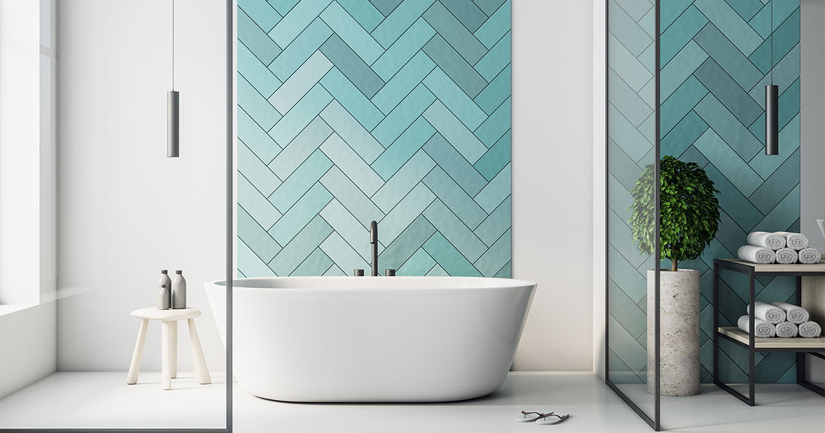 Stylish bathroom with herringbone tile, ideal for bathroom flooring options.