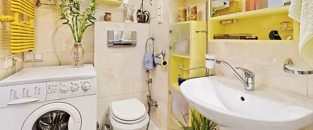 Part of small Modern Bathroom with washing mashine