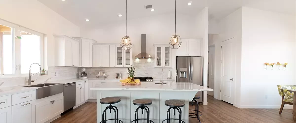 modern kitchen interior with spot on lights